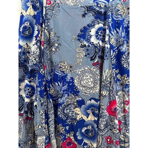 Chicos Womens XL Skirt Pull On Handkerchief Stretch Floral Paisley  Blue Red - Picture 3 of 5
